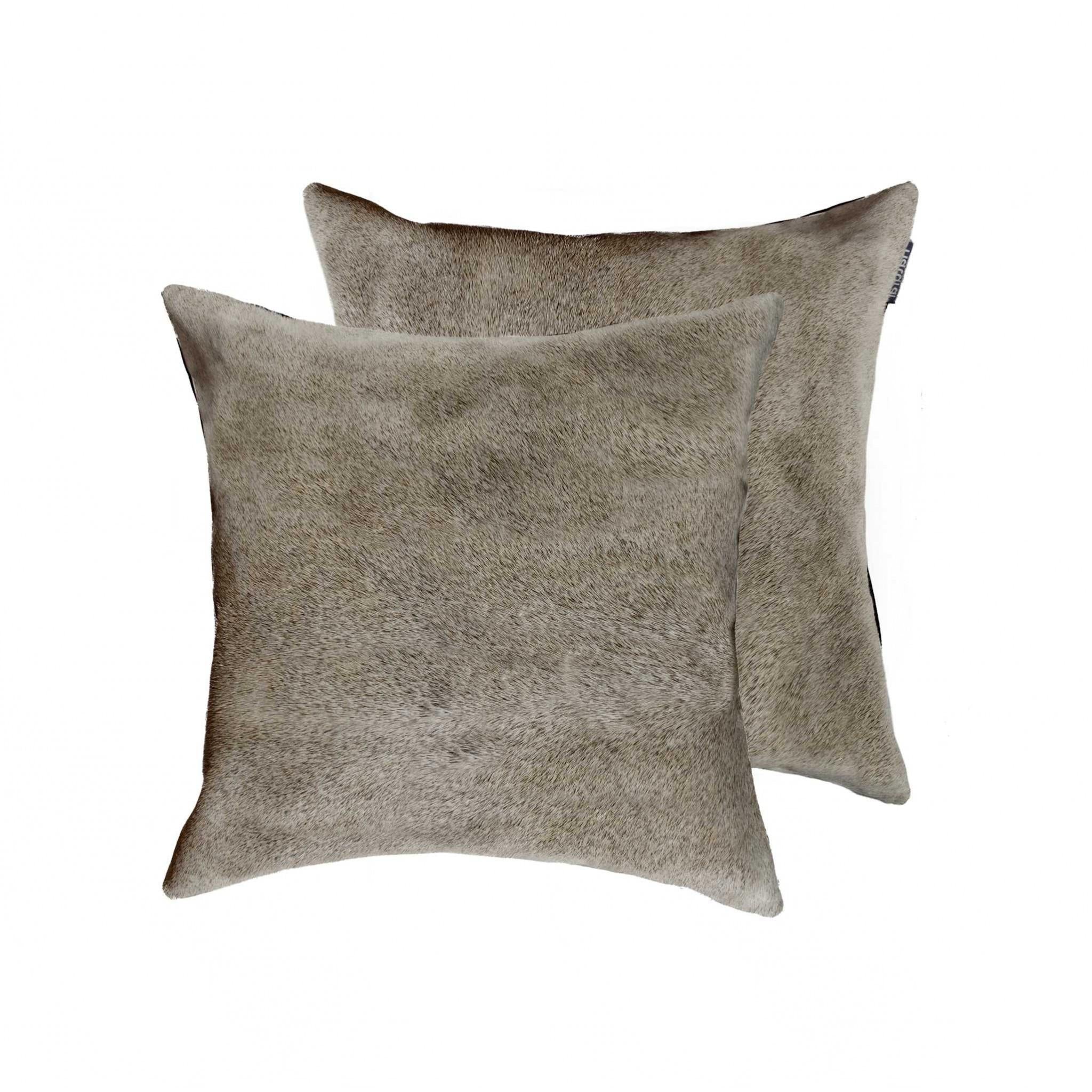 Set of Two 18" Gray Cowhide Throw Pillows