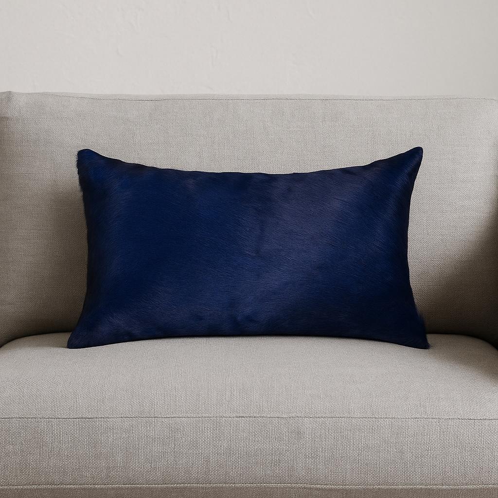 12" X 20" Navy Cowhide Throw Pillow