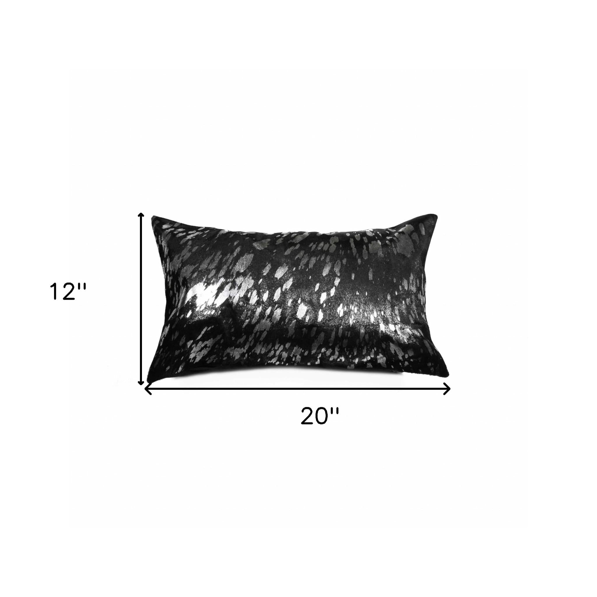 12" X 20" Black and Silver Cowhide Throw Pillow