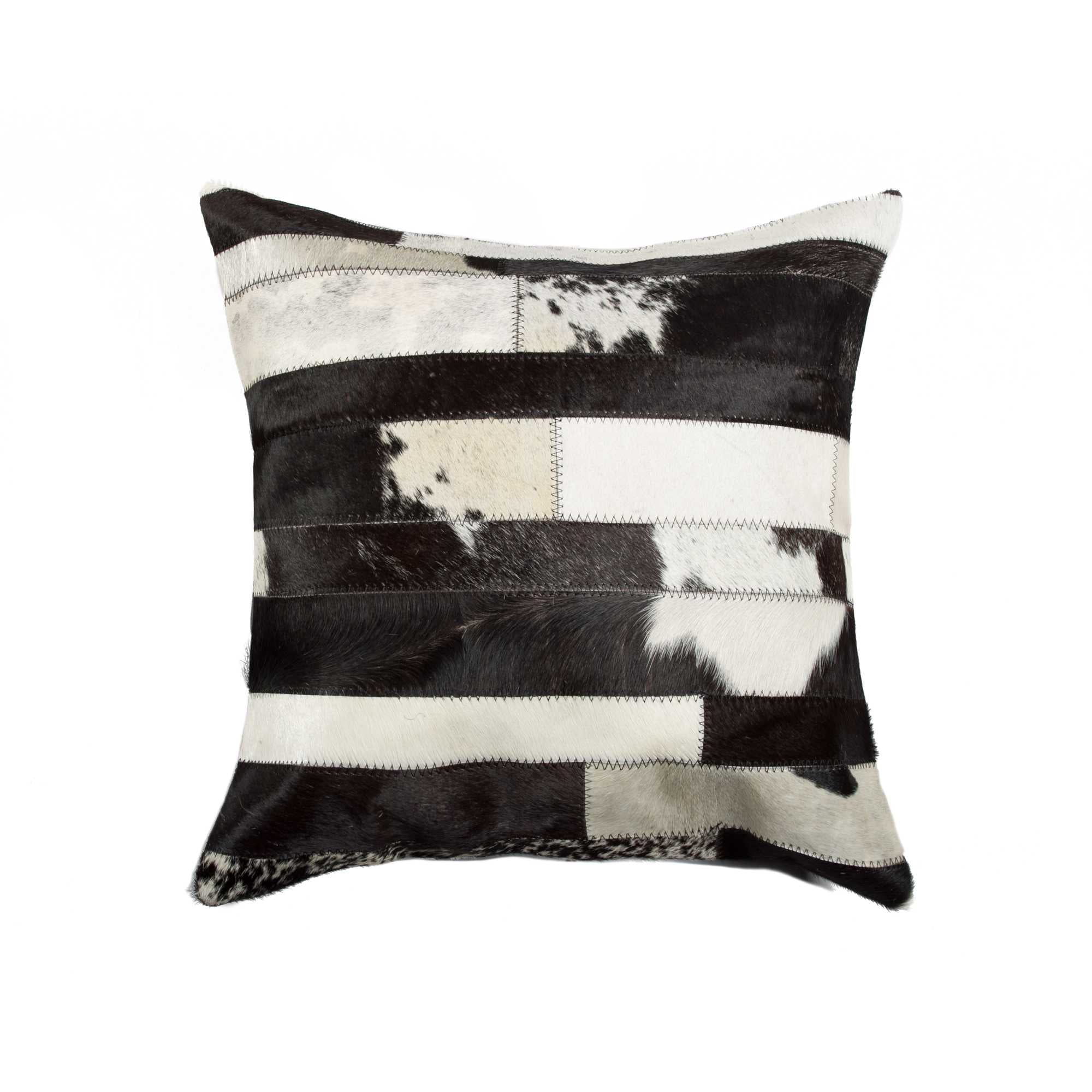 18" White And Black Cowhide Throw Pillow