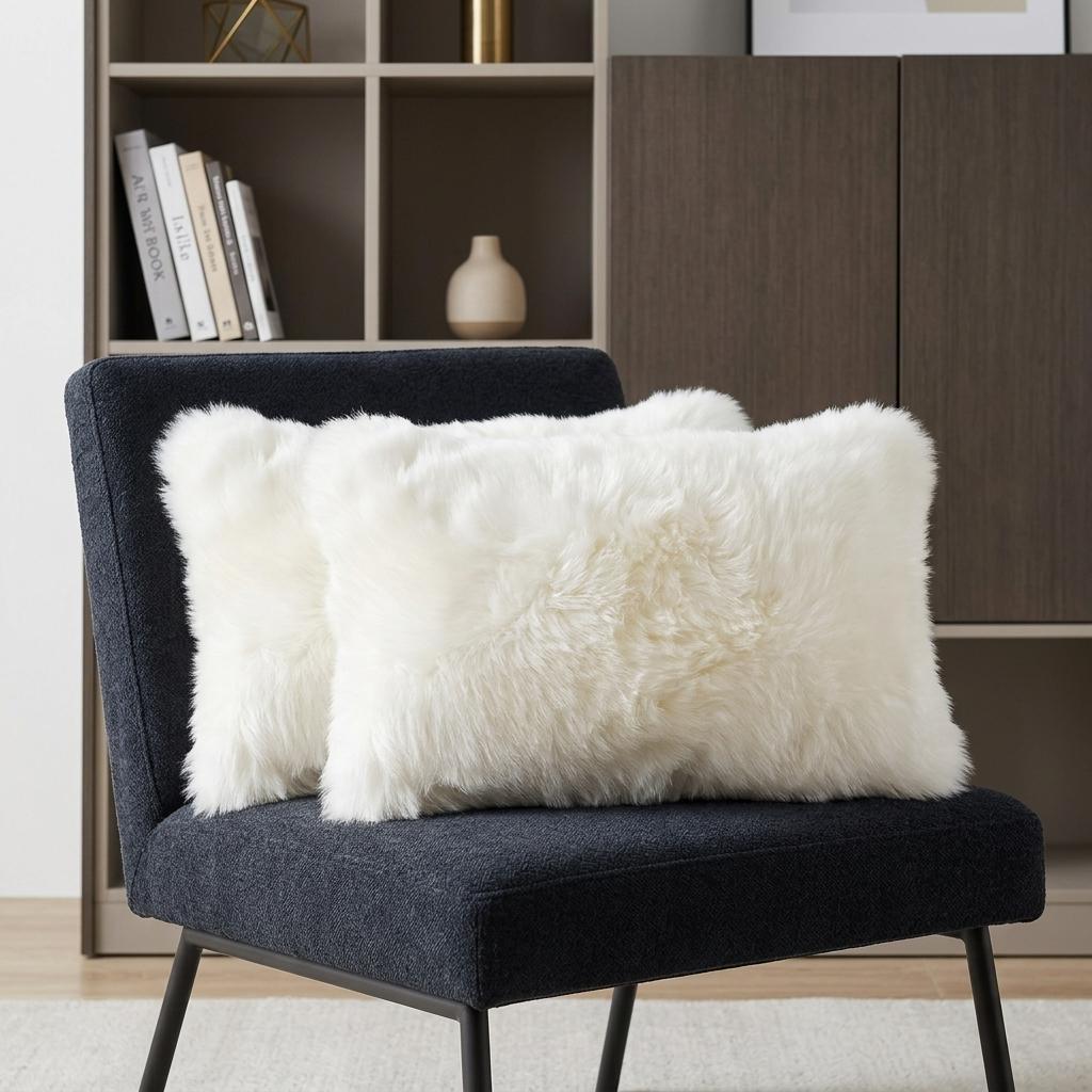 Set of Two 12" X 20" Natural Cowhide Throw Pillow