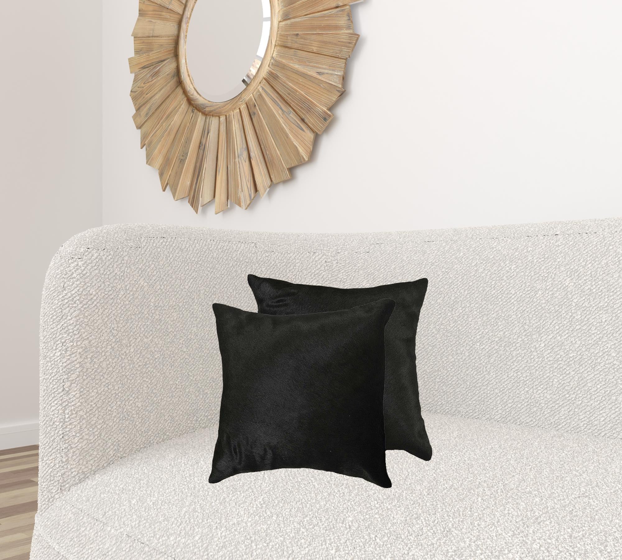 Set of Two 18" Black Cowhide Throw Pillow