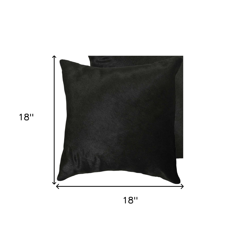 Set of Two 18" Black Cowhide Throw Pillows