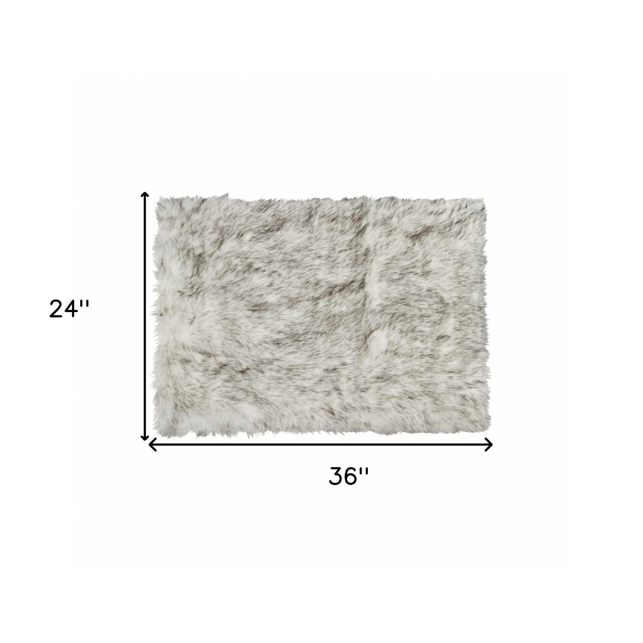 2' X 3' Gray And Ivory Faux Fur Area Rug