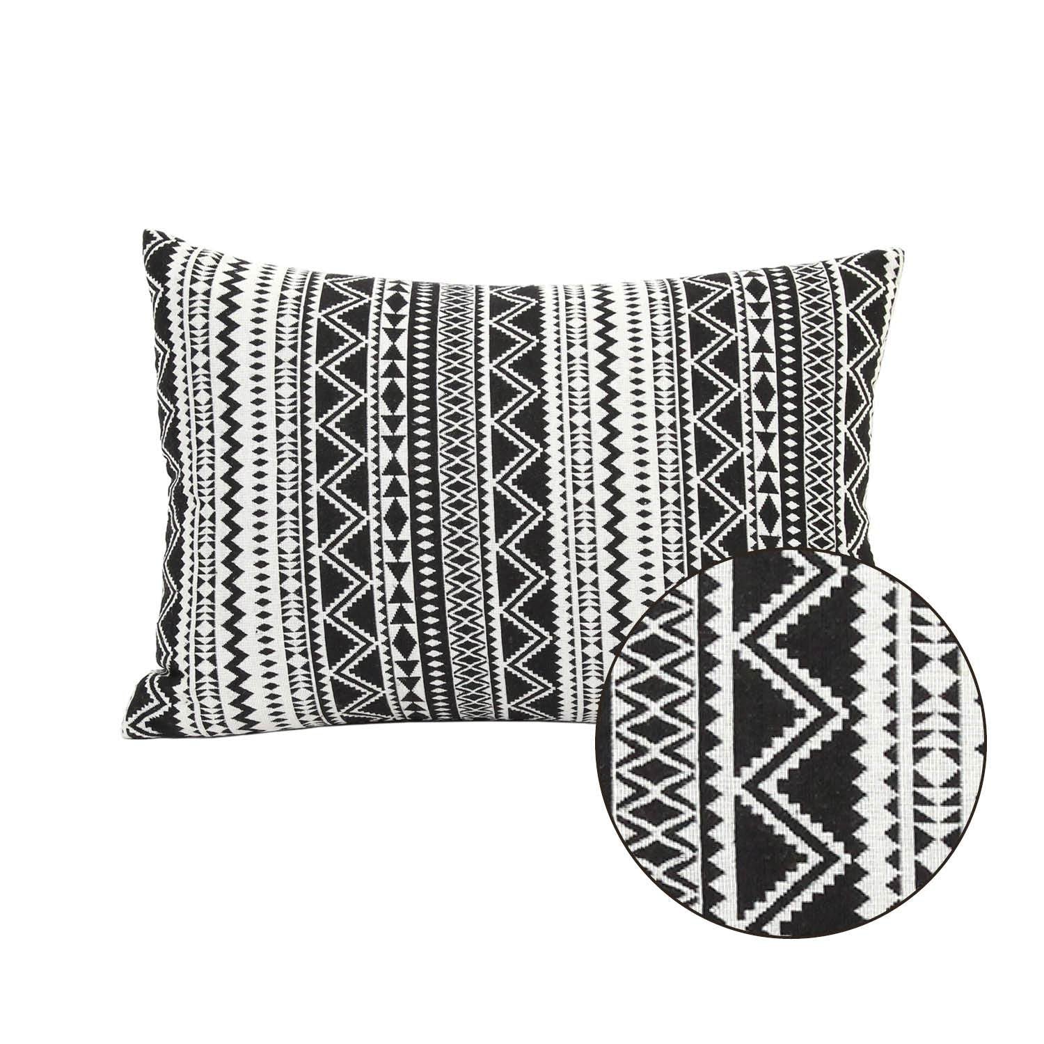 Modern Boho Black And White Stripe Lumbar Accent Pillow
