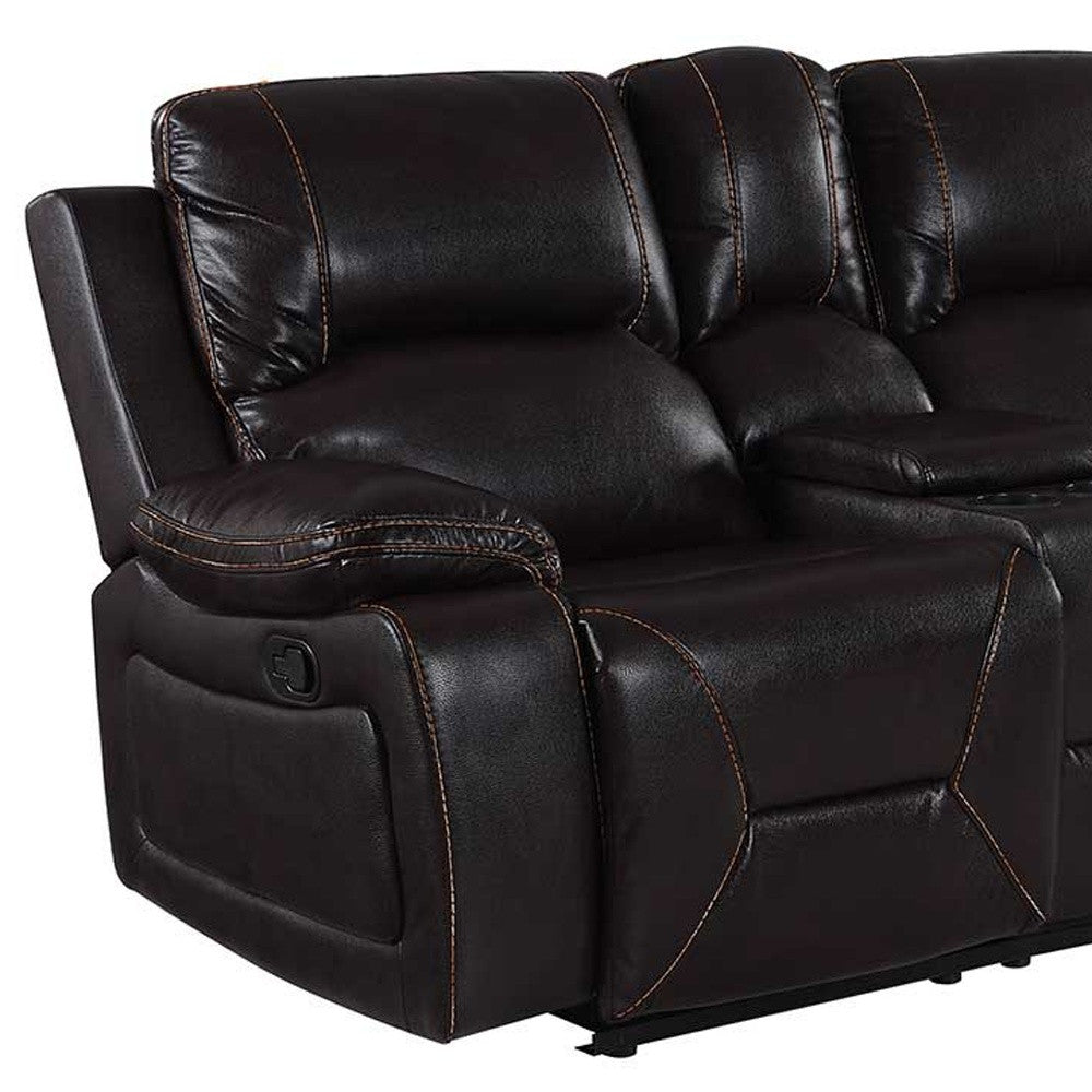 77" Brown Faux Leather Manual Reclining Love Seat With Storage
