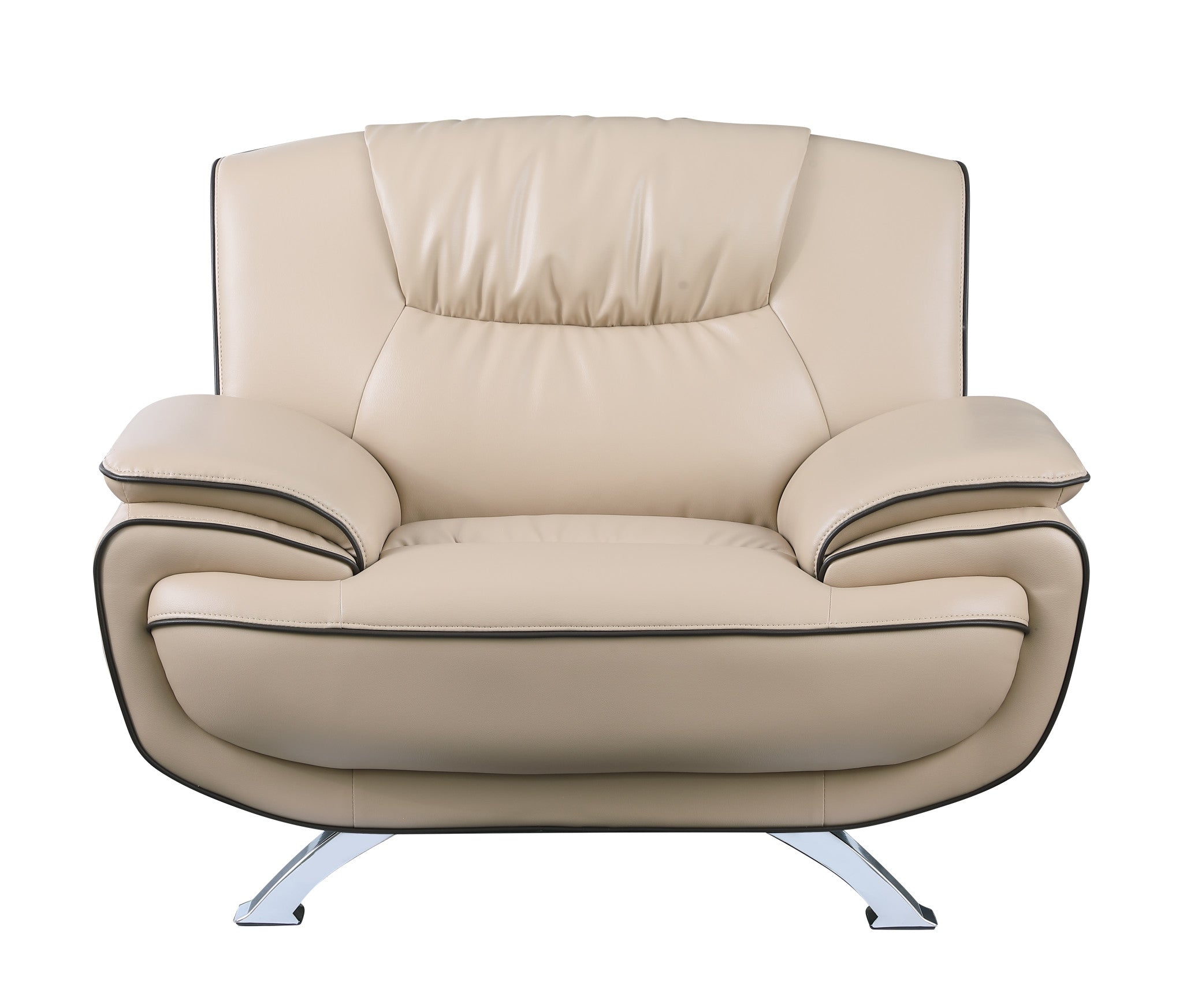 47" Beige and Silver Leather Match Arm Chair