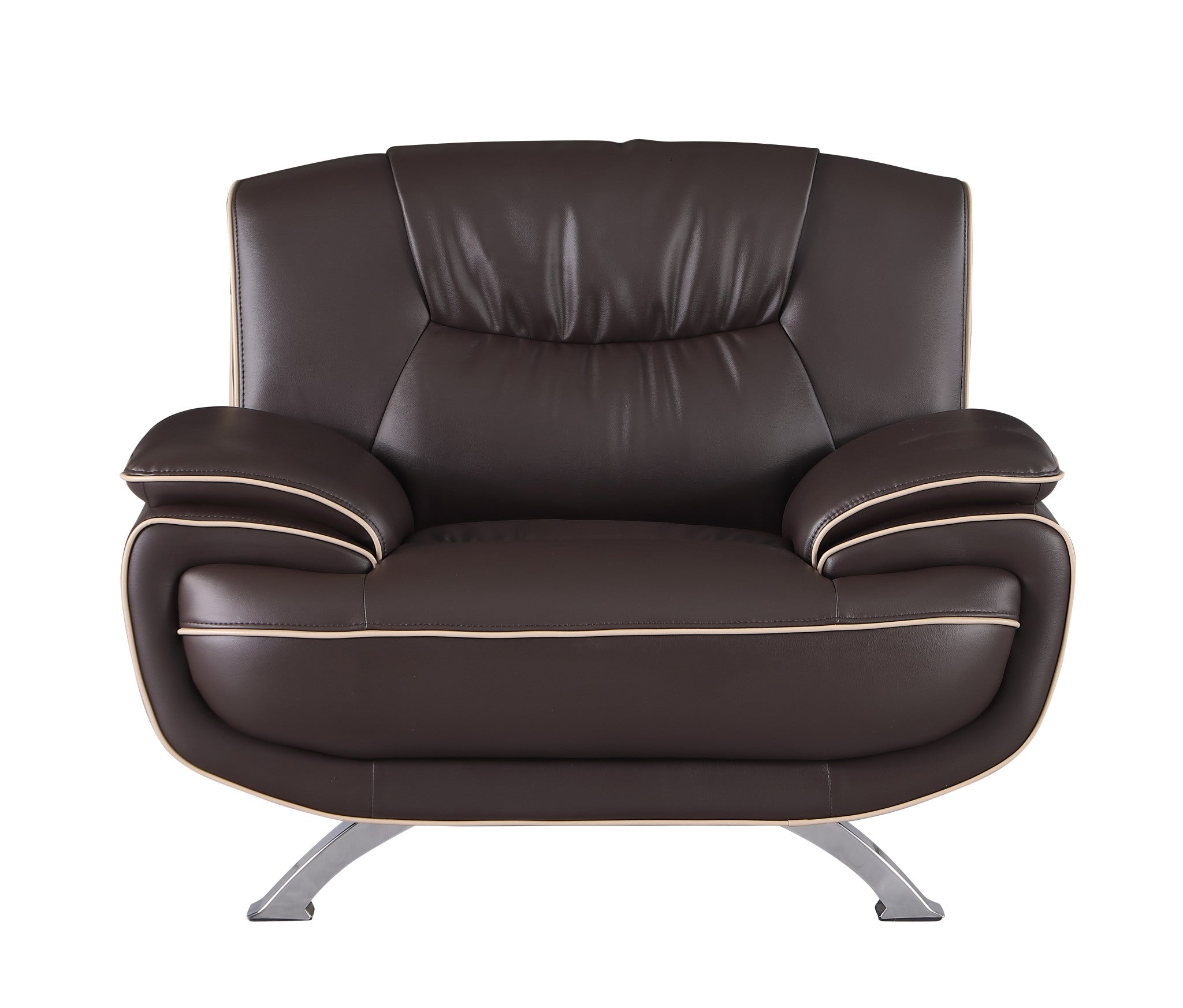 47" Brown and Silver Leather Match Arm Chair