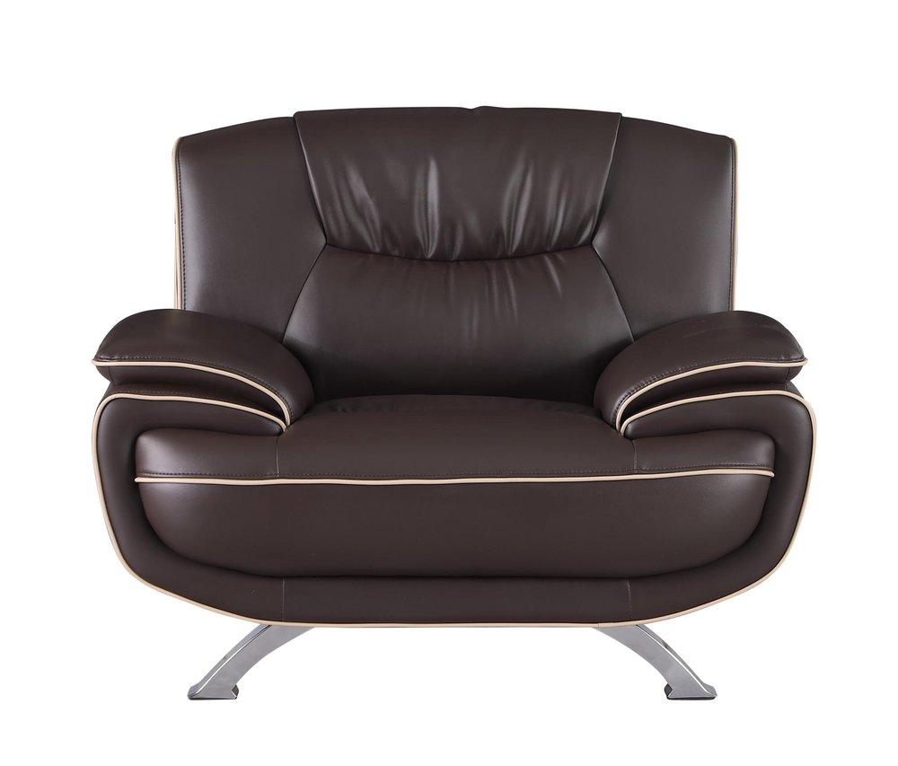 47" Brown And Silver Leather Match Club Chair