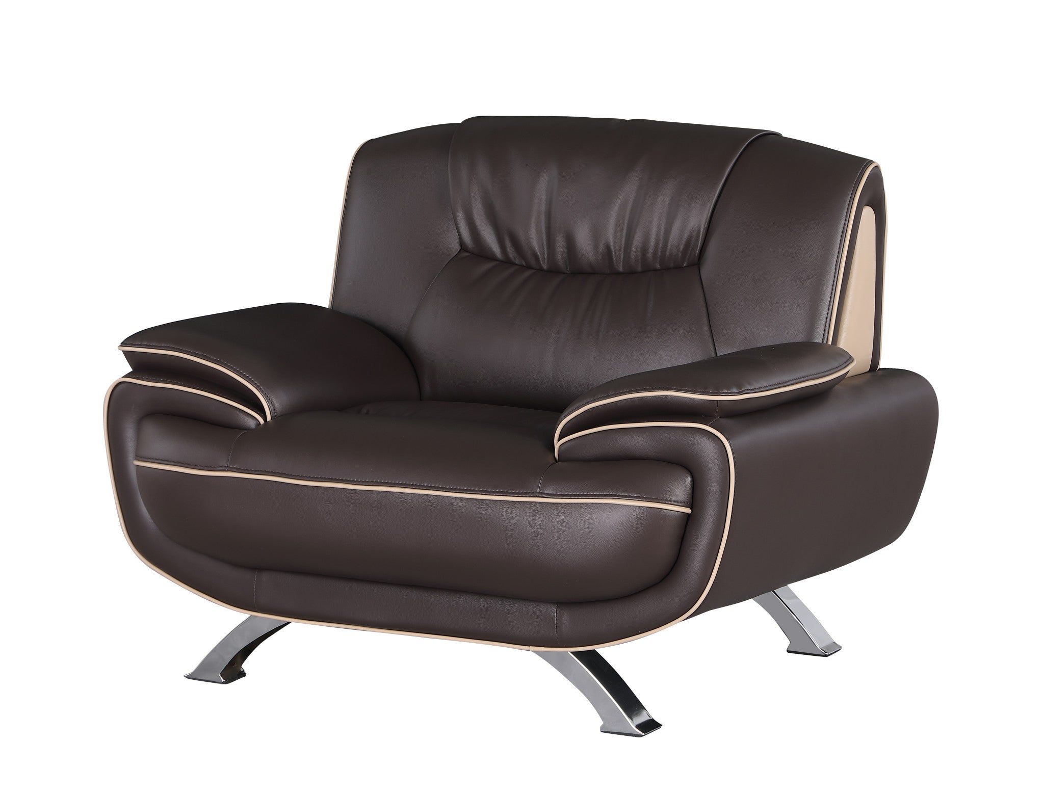 47" Brown and Silver Leather Match Arm Chair