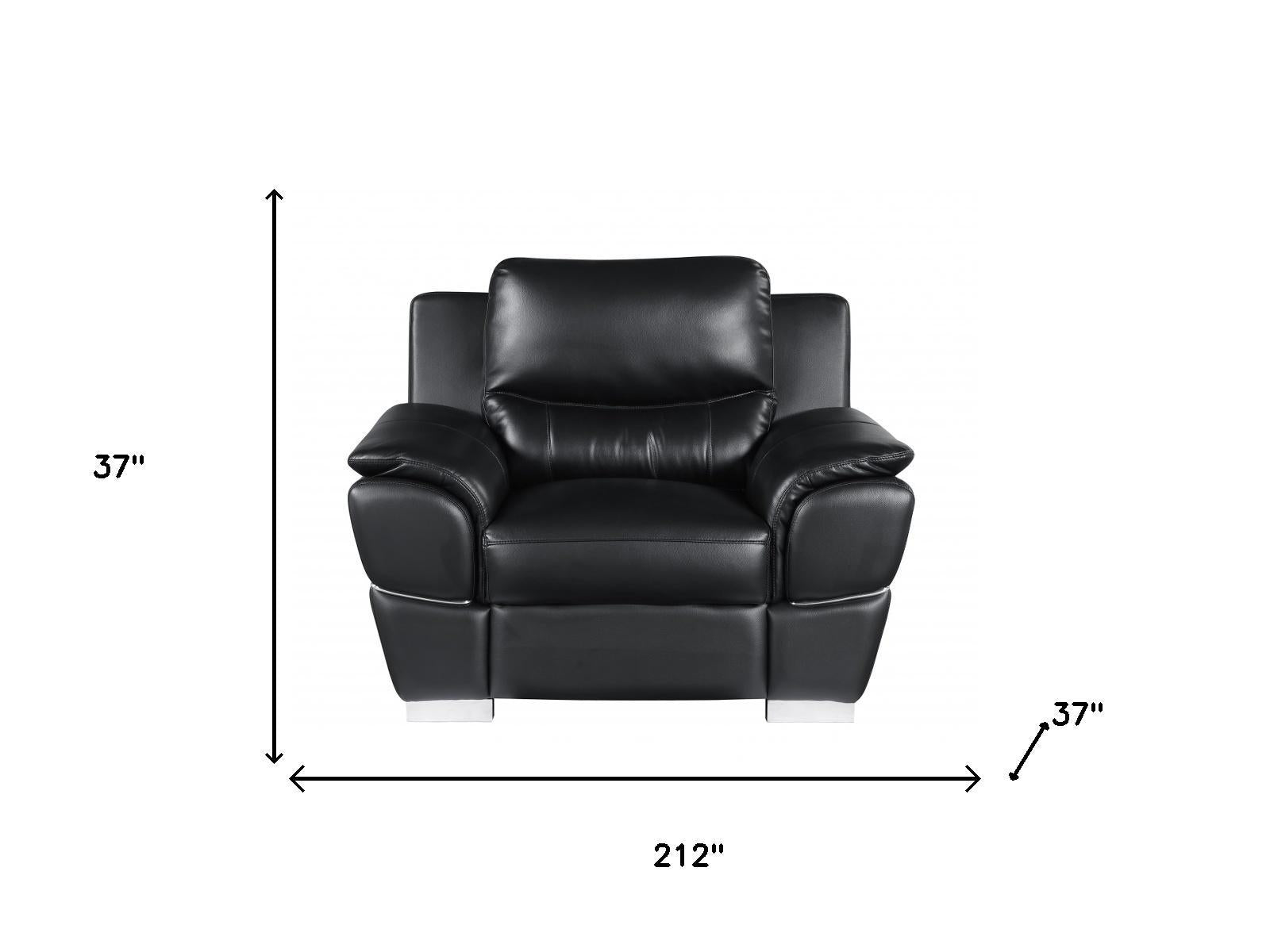 Three Piece Indoor Black Genuine Leather Six Person Seating Set