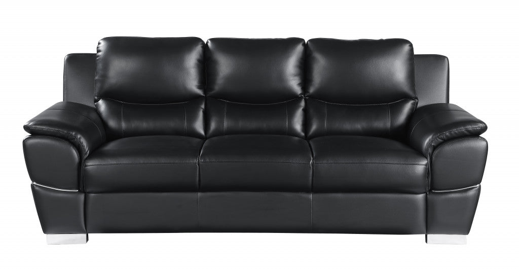 85" Black Genuine Leather Sofa