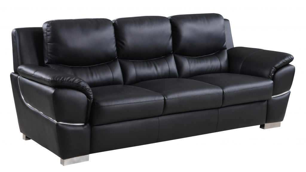 85" Black Genuine Leather Sofa