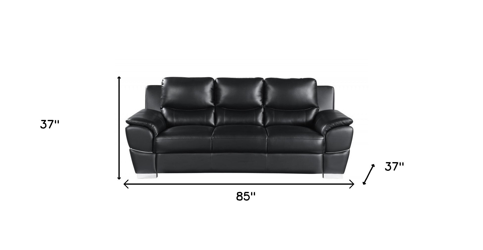 85" Black Genuine Leather Sofa