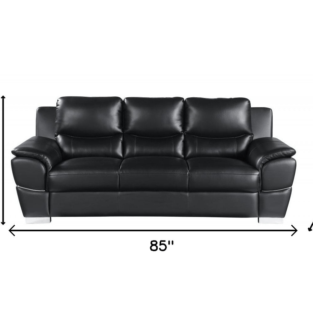 85" White Leather Sofa With Silver Legs