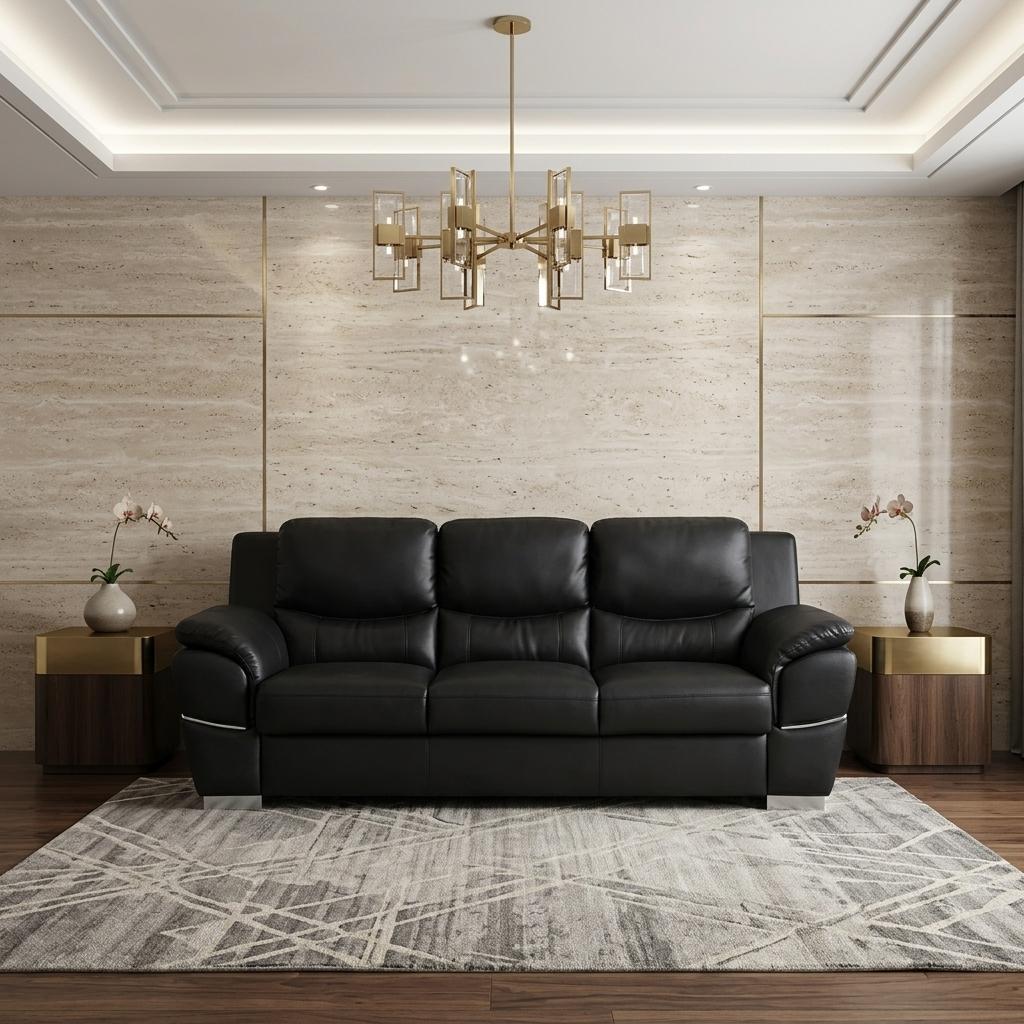 85" Black Genuine Leather Sofa