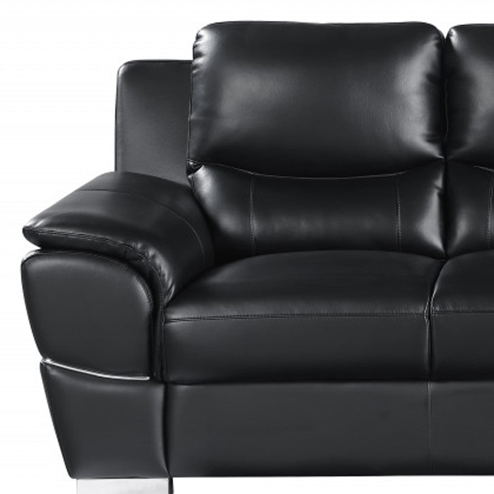 85" Black Genuine Leather Sofa