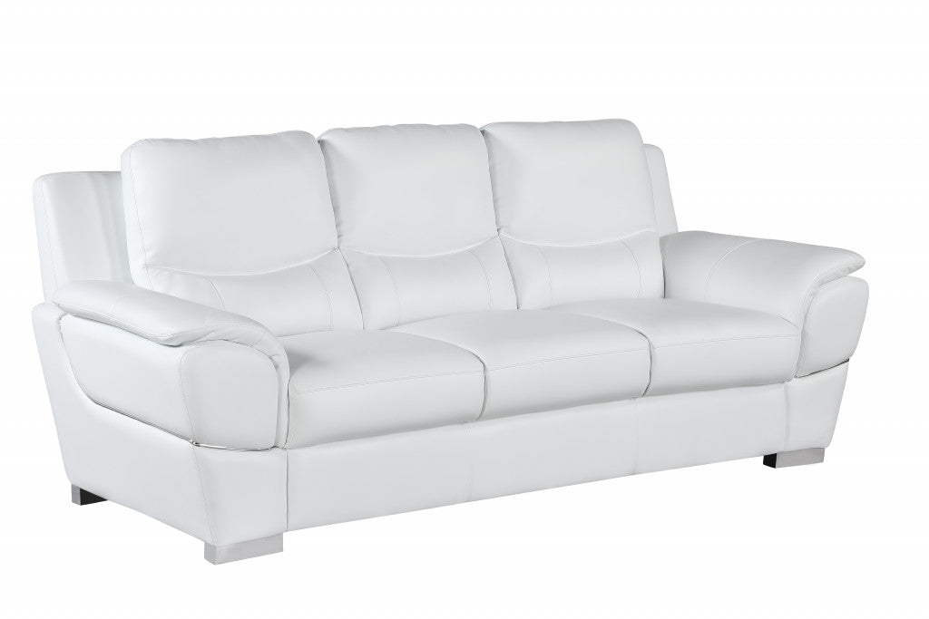 85" White Genuine Leather Sofa