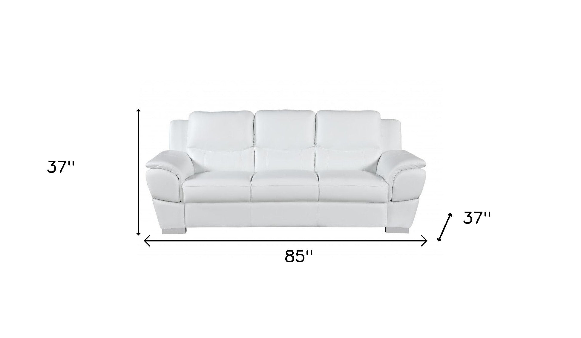 85" White Genuine Leather Sofa