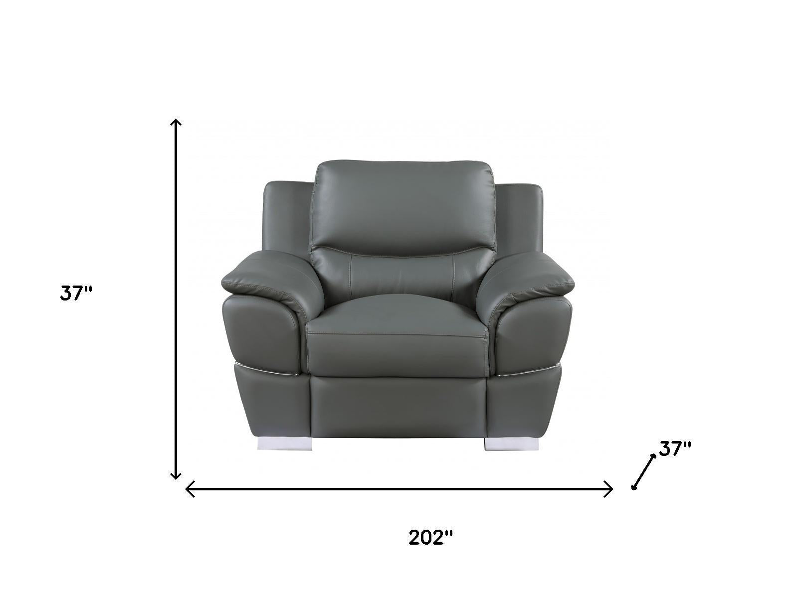 Three Piece Indoor Gray Genuine Leather Six Person Seating Set
