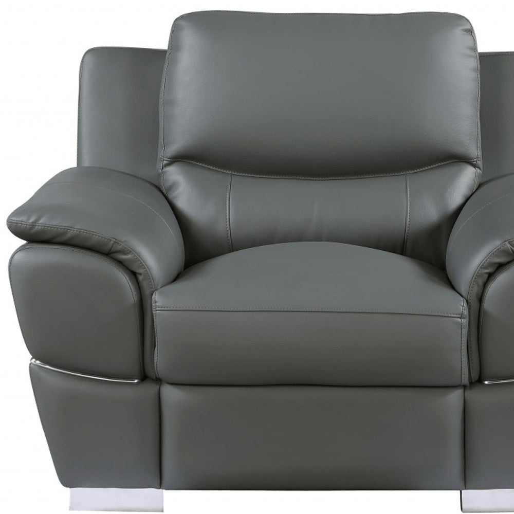 48" Black And Silver Leather Match Club Chair