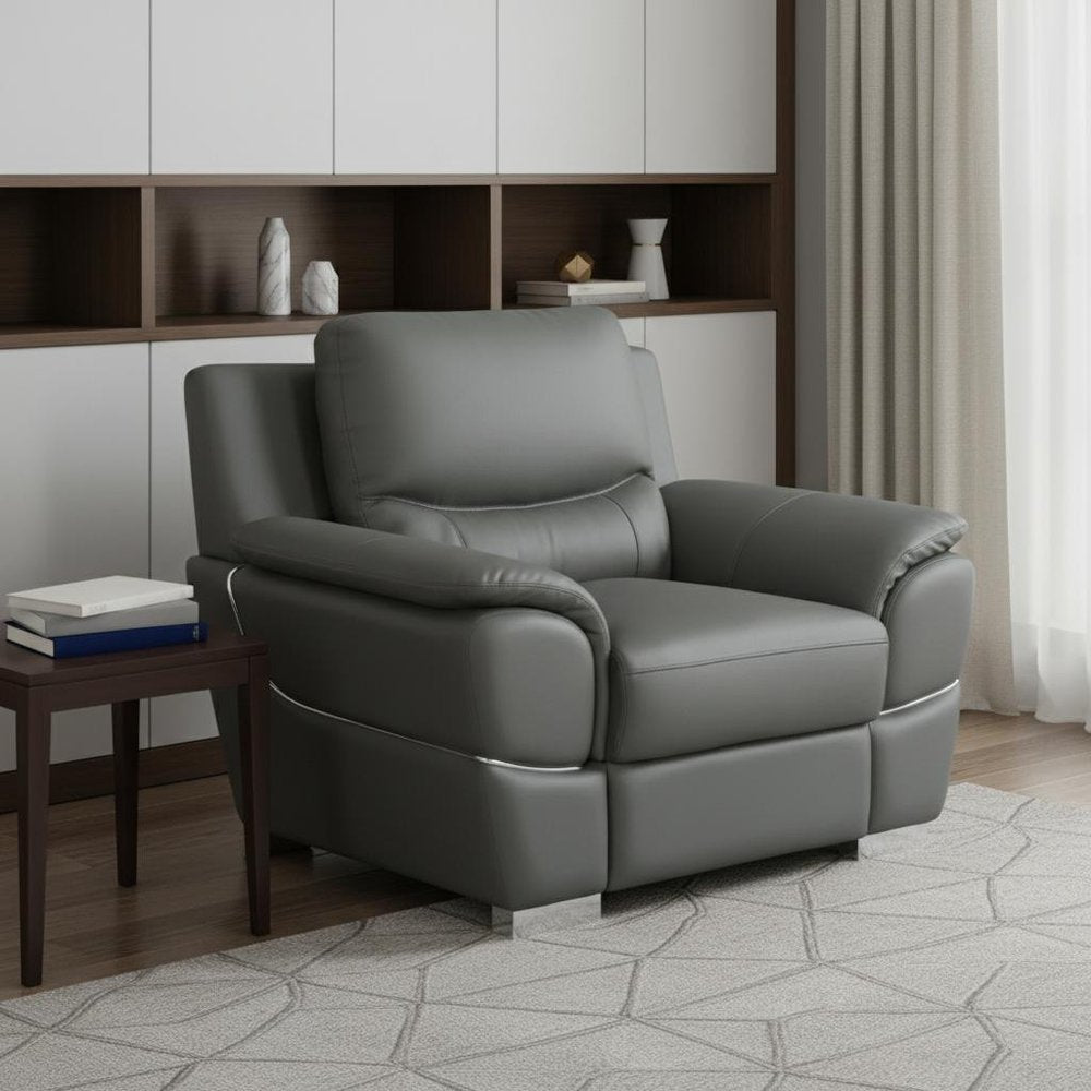 48" Black And Silver Leather Match Club Chair
