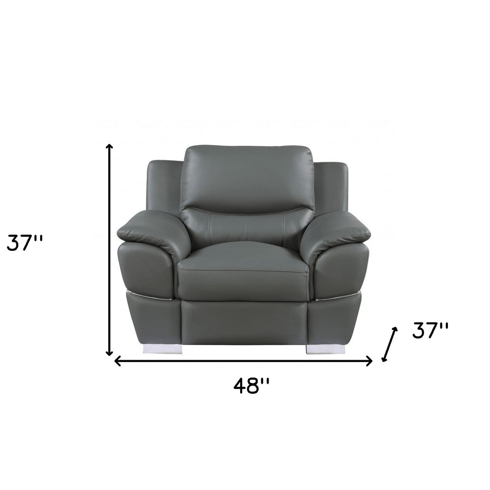 48" Black And Silver Leather Match Club Chair