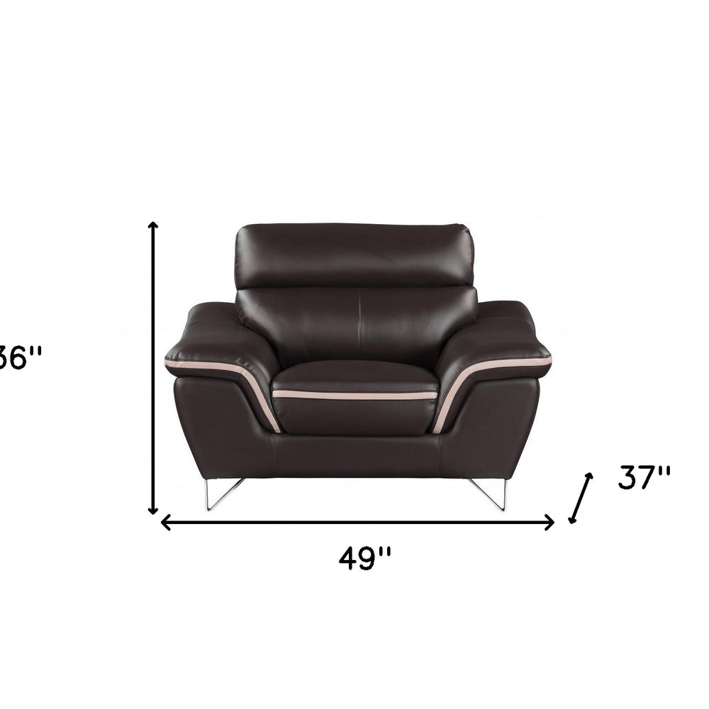 49" Brown And Silver Leather Match Club Chair