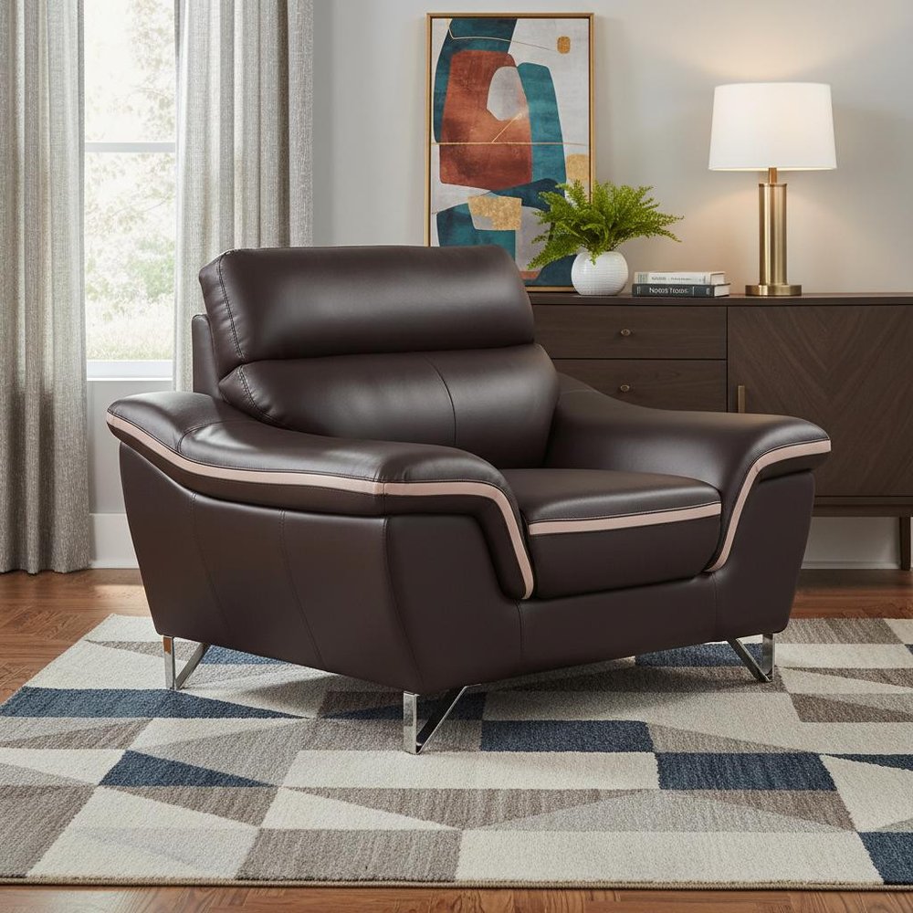 49" Brown And Silver Leather Match Club Chair