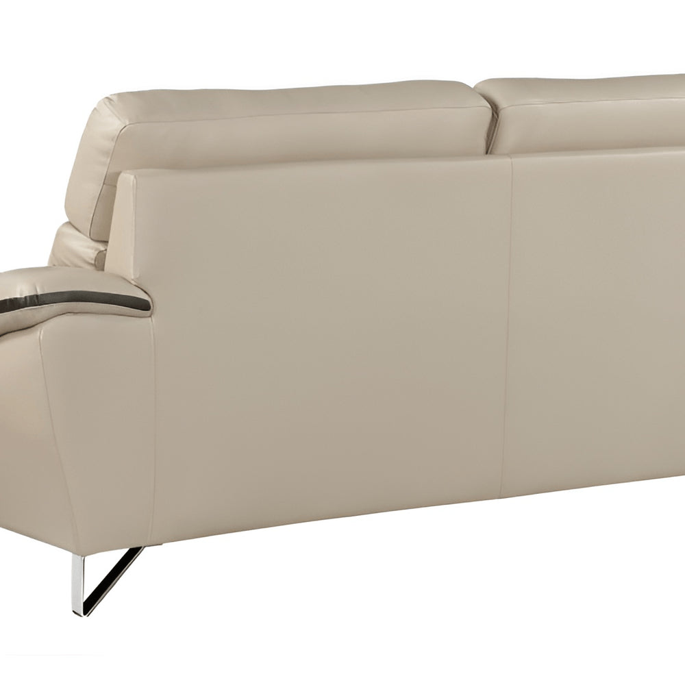 86" Beige Leather Sofa With Silver Legs