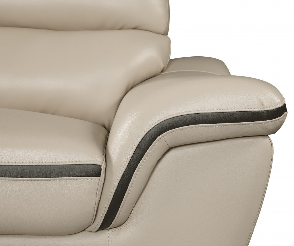 86" Beige Leather Sofa With Silver Legs