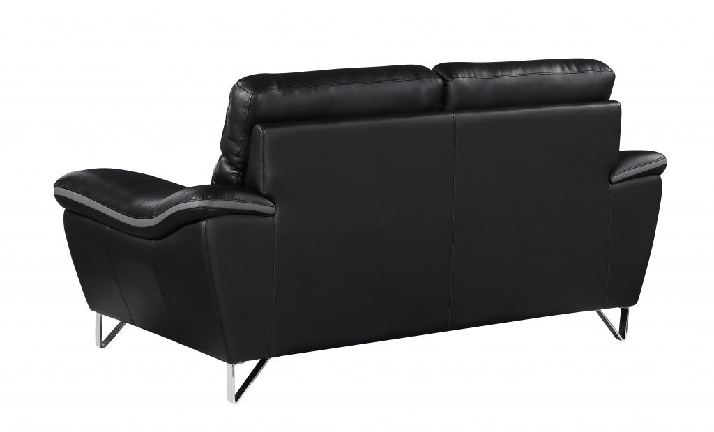 69" Black And Silver Faux Leather Love Seat