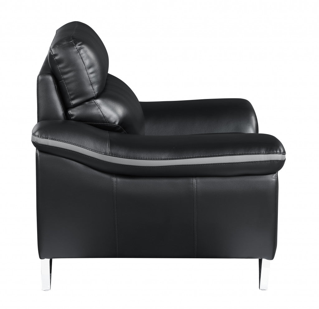 69" Black And Silver Faux Leather Love Seat