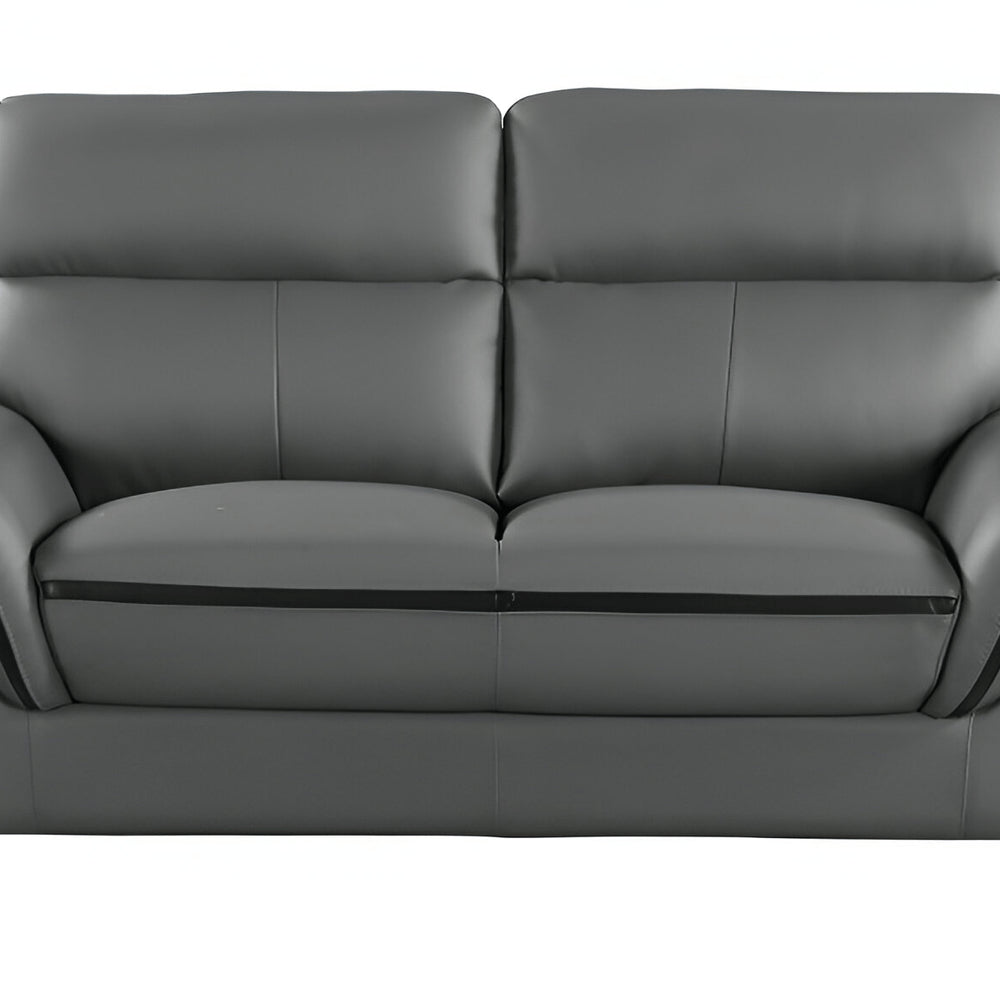 86" Gray Leather Sofa With Silver Legs