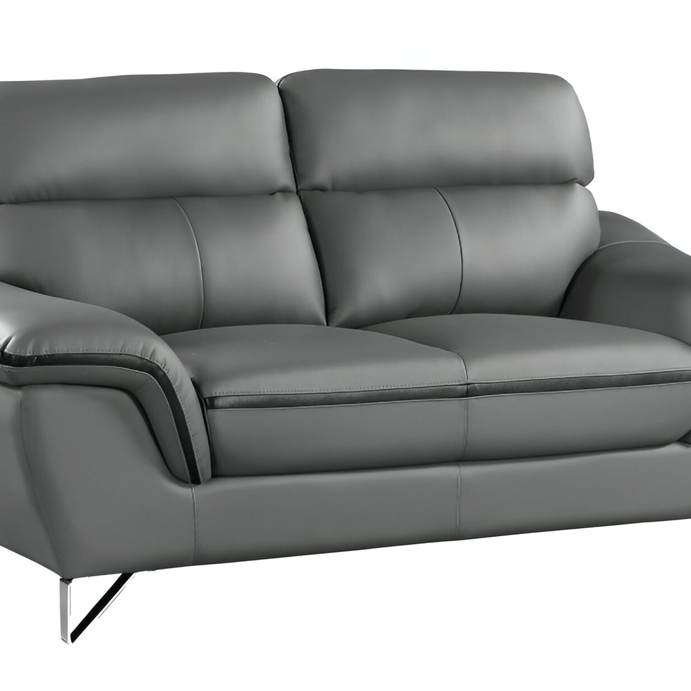 86" Gray Leather Sofa With Silver Legs
