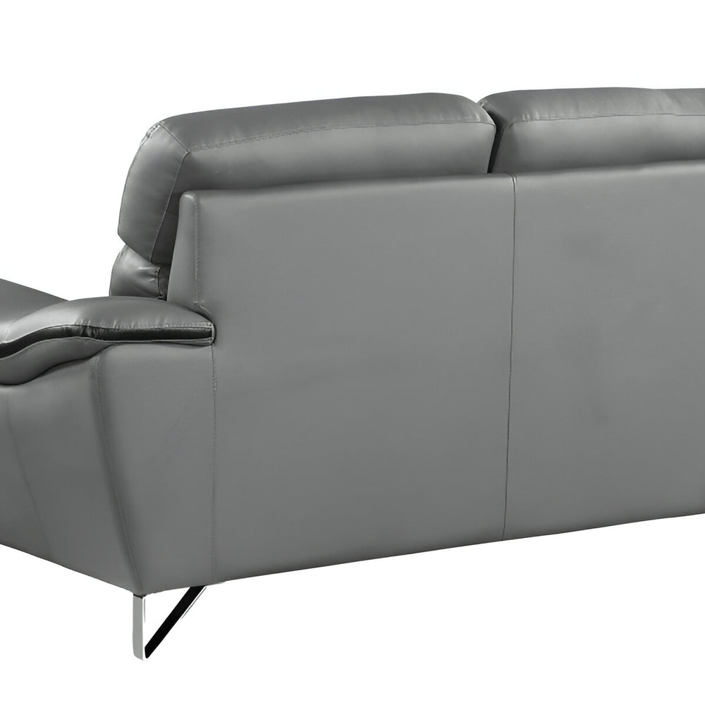 86" Gray Leather Sofa With Silver Legs