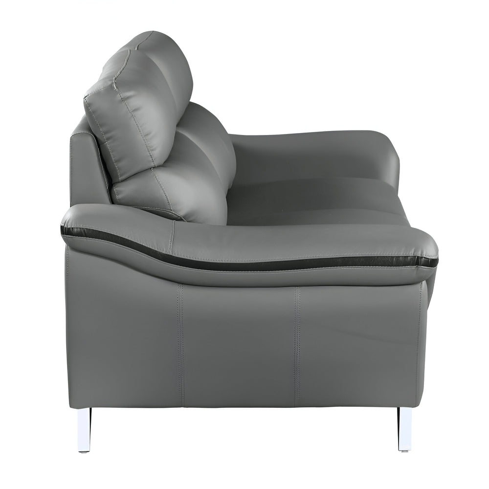 86" Gray Leather Sofa With Silver Legs