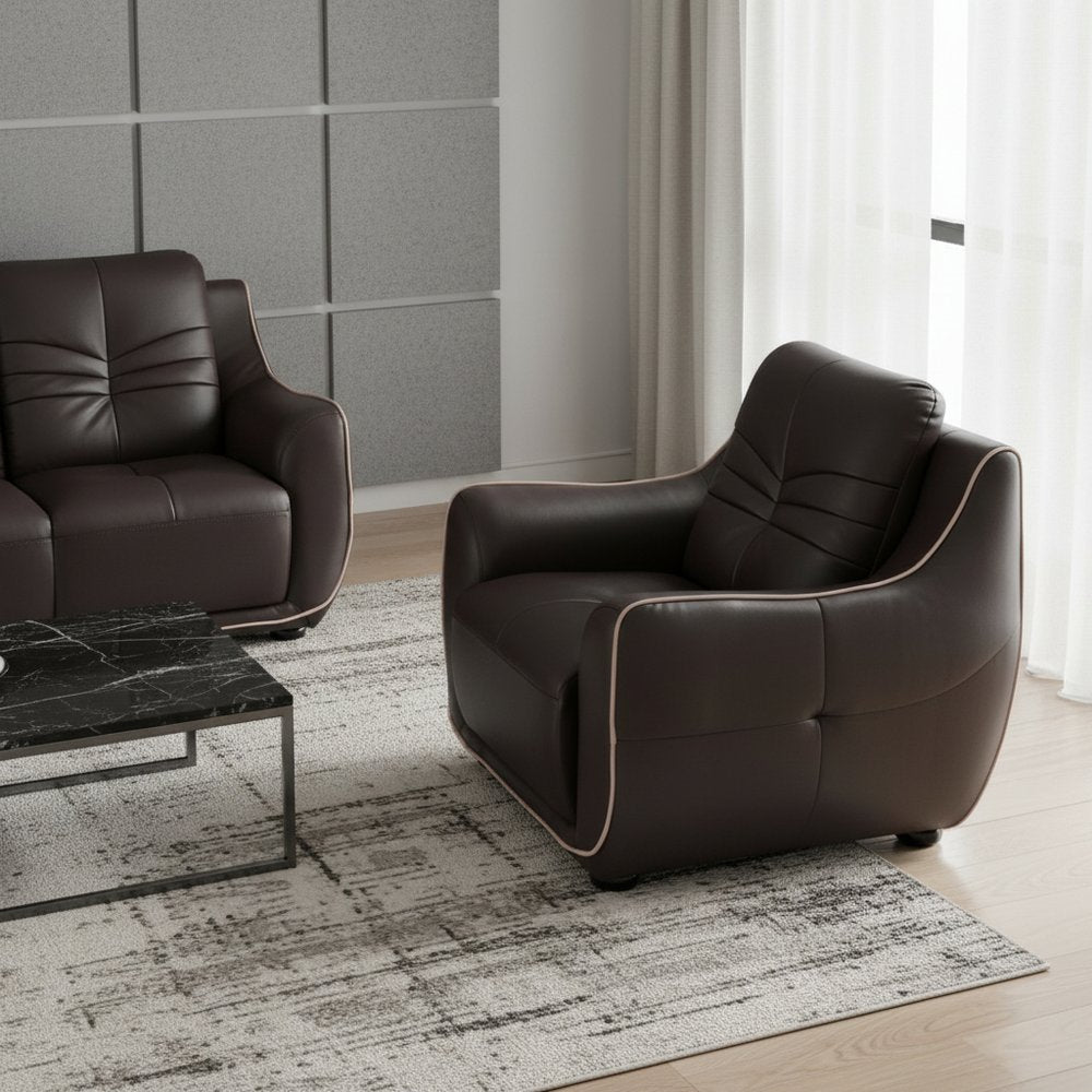 49" Brown Tufted Leather Match Club Chair