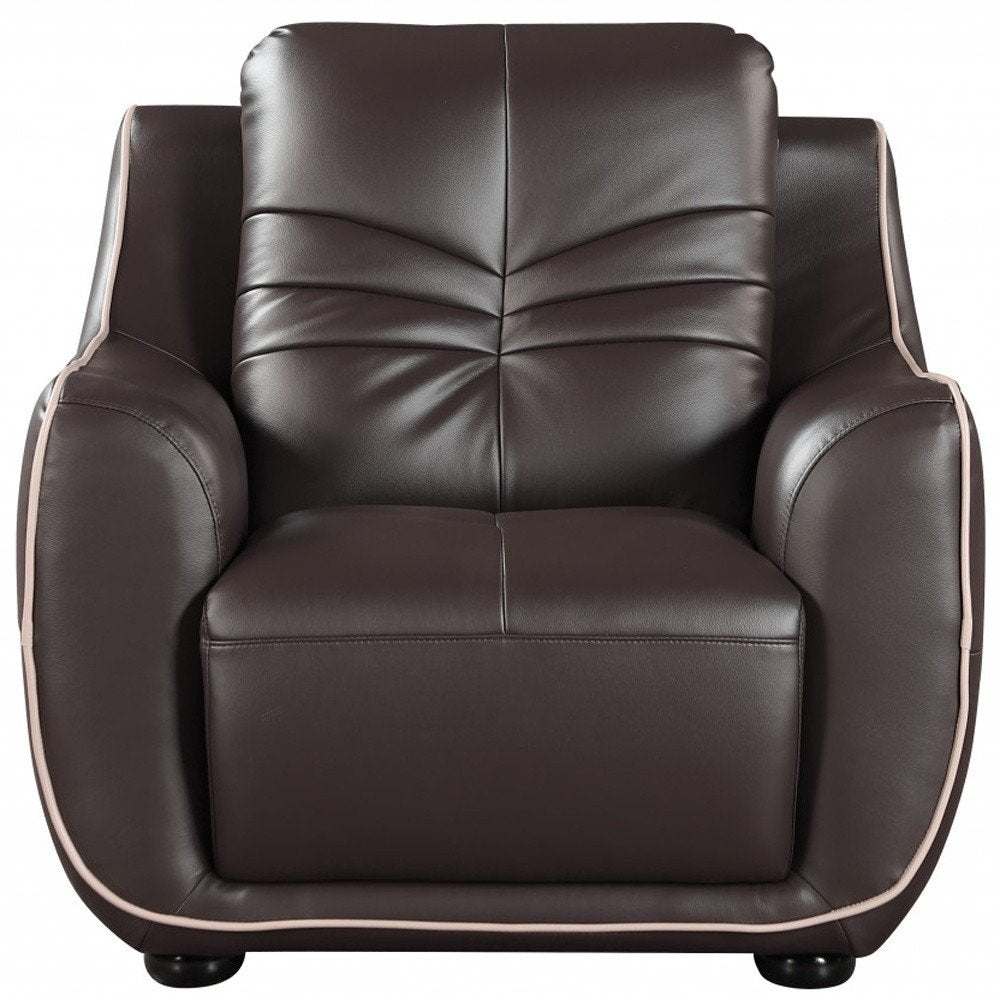 49" Brown Tufted Leather Match Club Chair