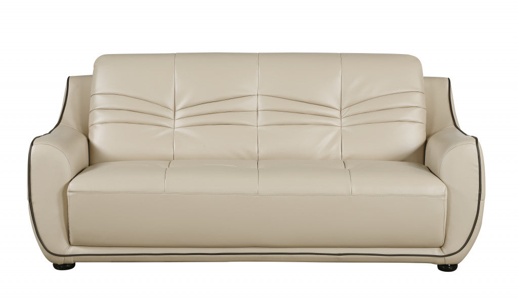 86" Beige And Brown Leather Sofa