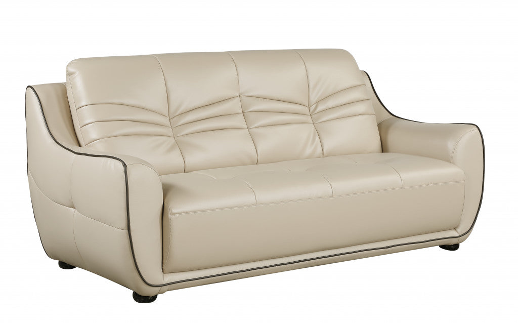 86" Beige And Brown Leather Sofa