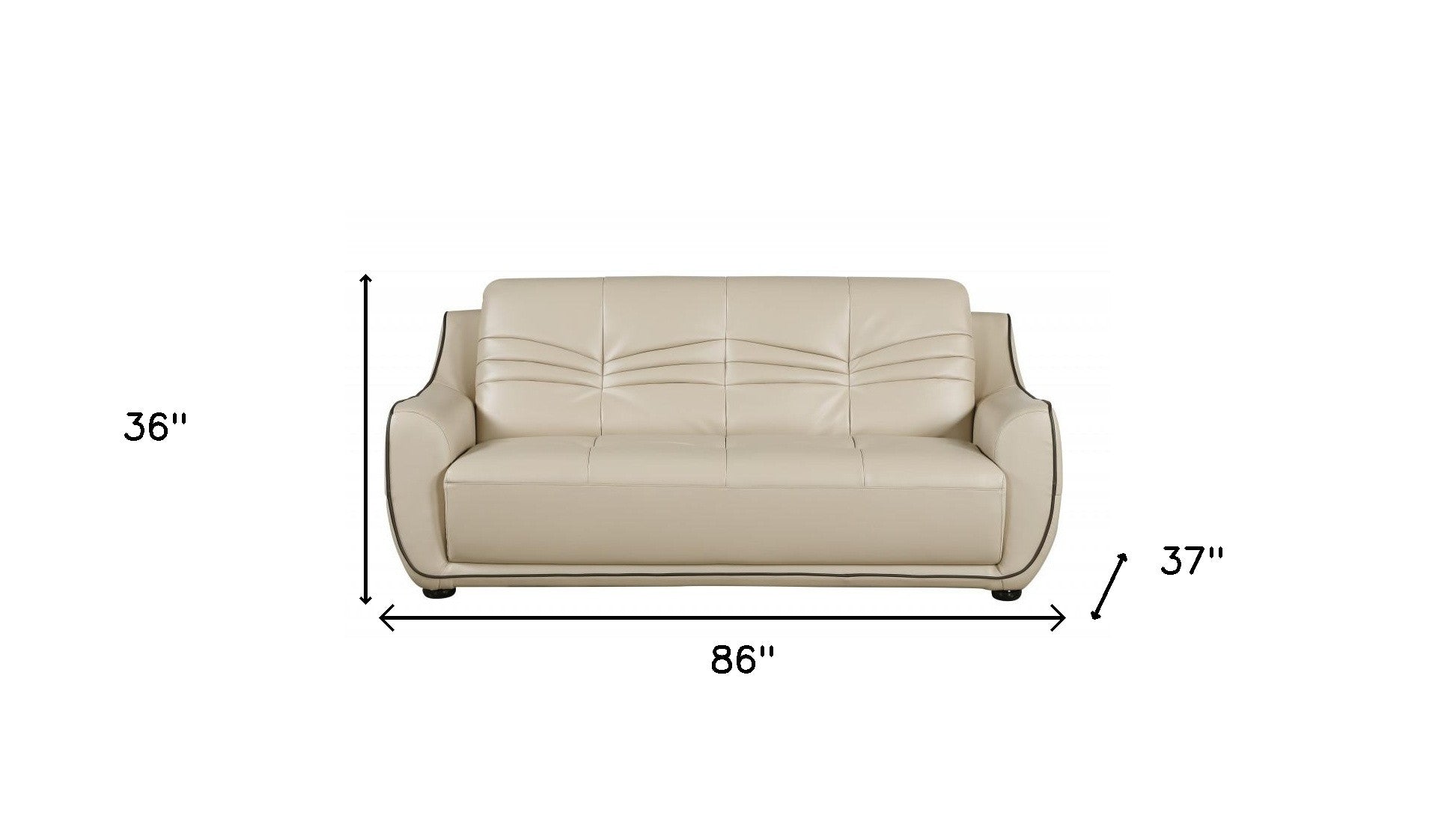 86" Beige And Brown Leather Sofa