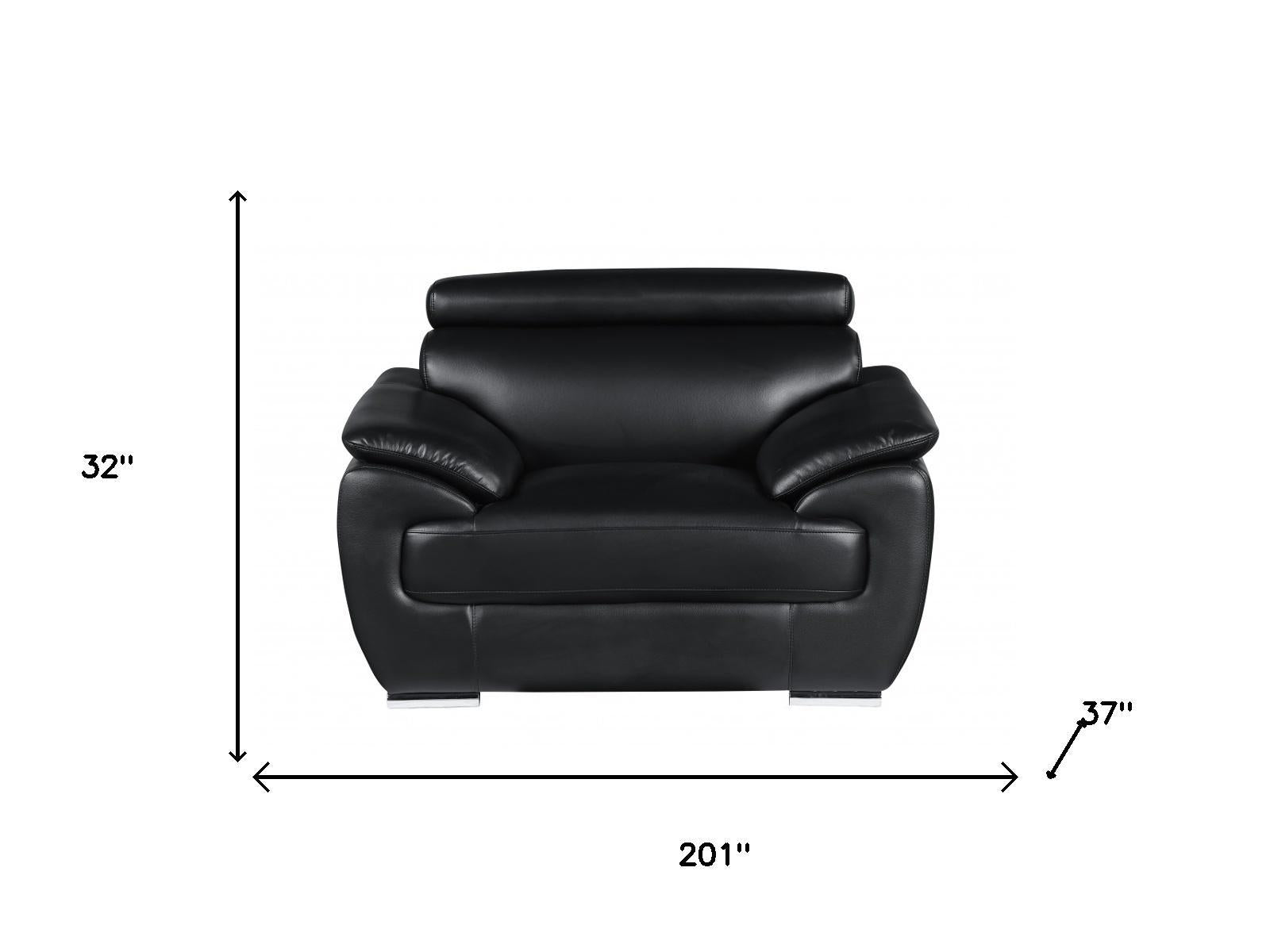 Three Piece Indoor Black Genuine Leather Six Person Seating Set