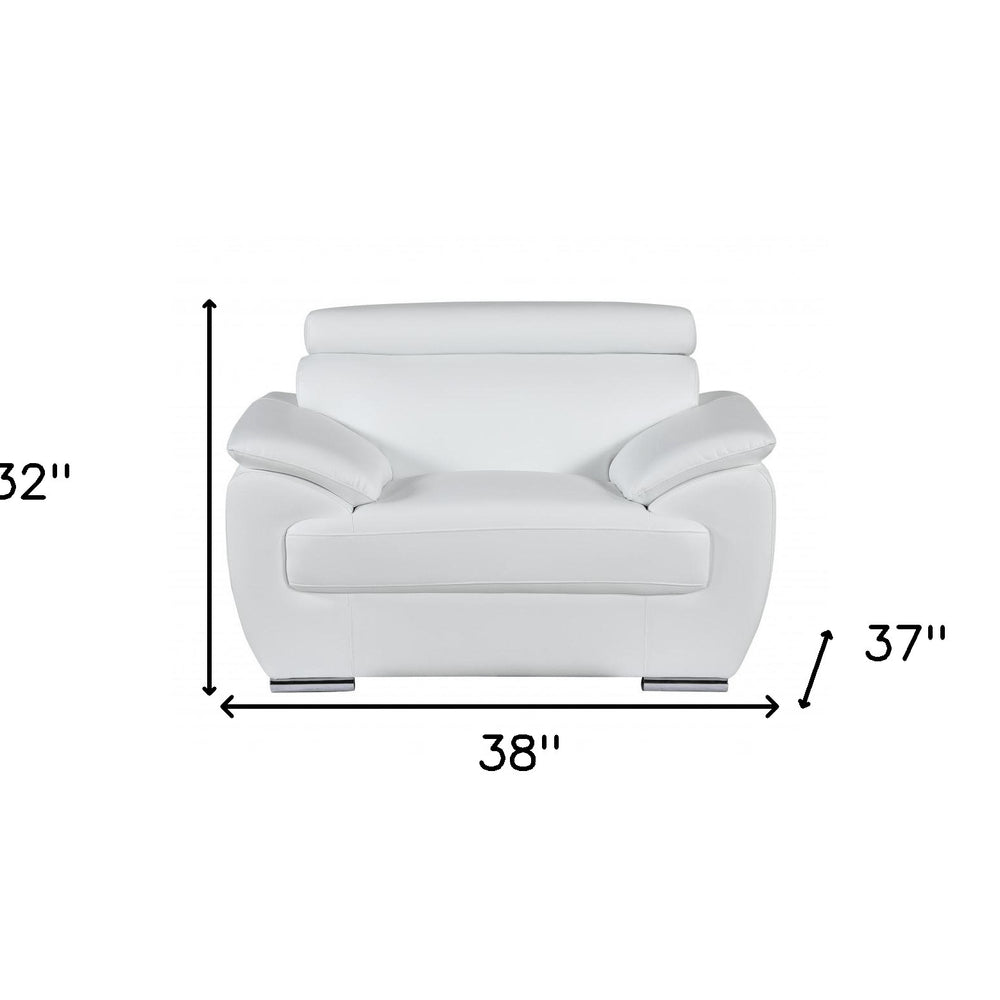 38" Black And White Genuine Leather Chair and a Half