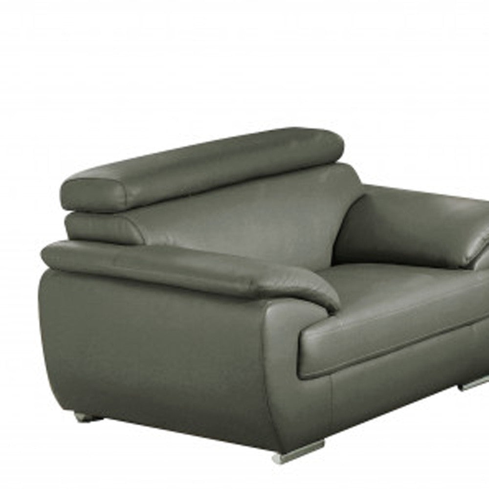Three Piece Indoor Gray Genuine Leather Six Person Seating Set