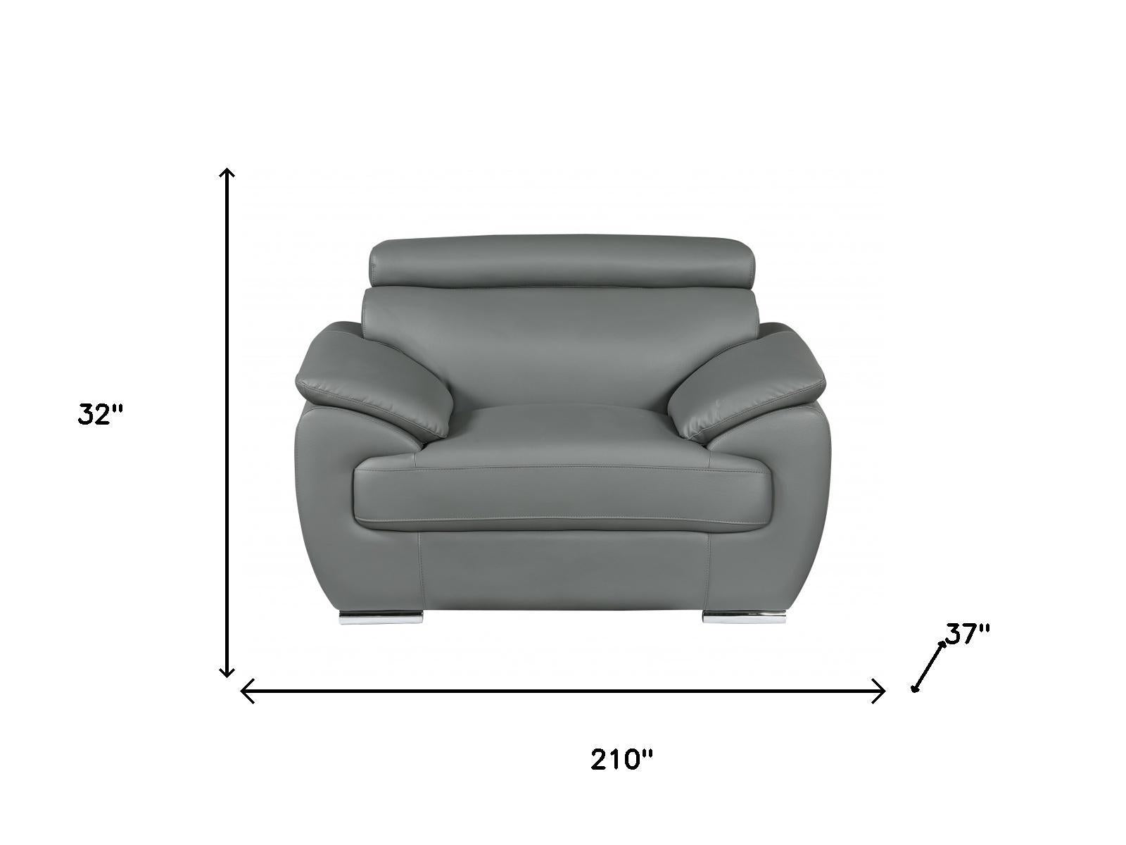Three Piece Indoor Gray Genuine Leather Six Person Seating Set