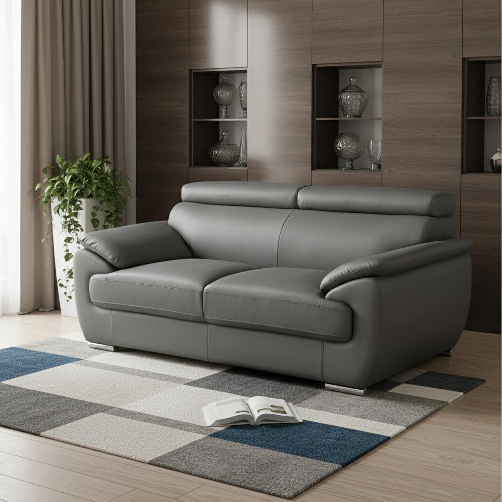 69" Gray And Silver Faux Leather Loveseat