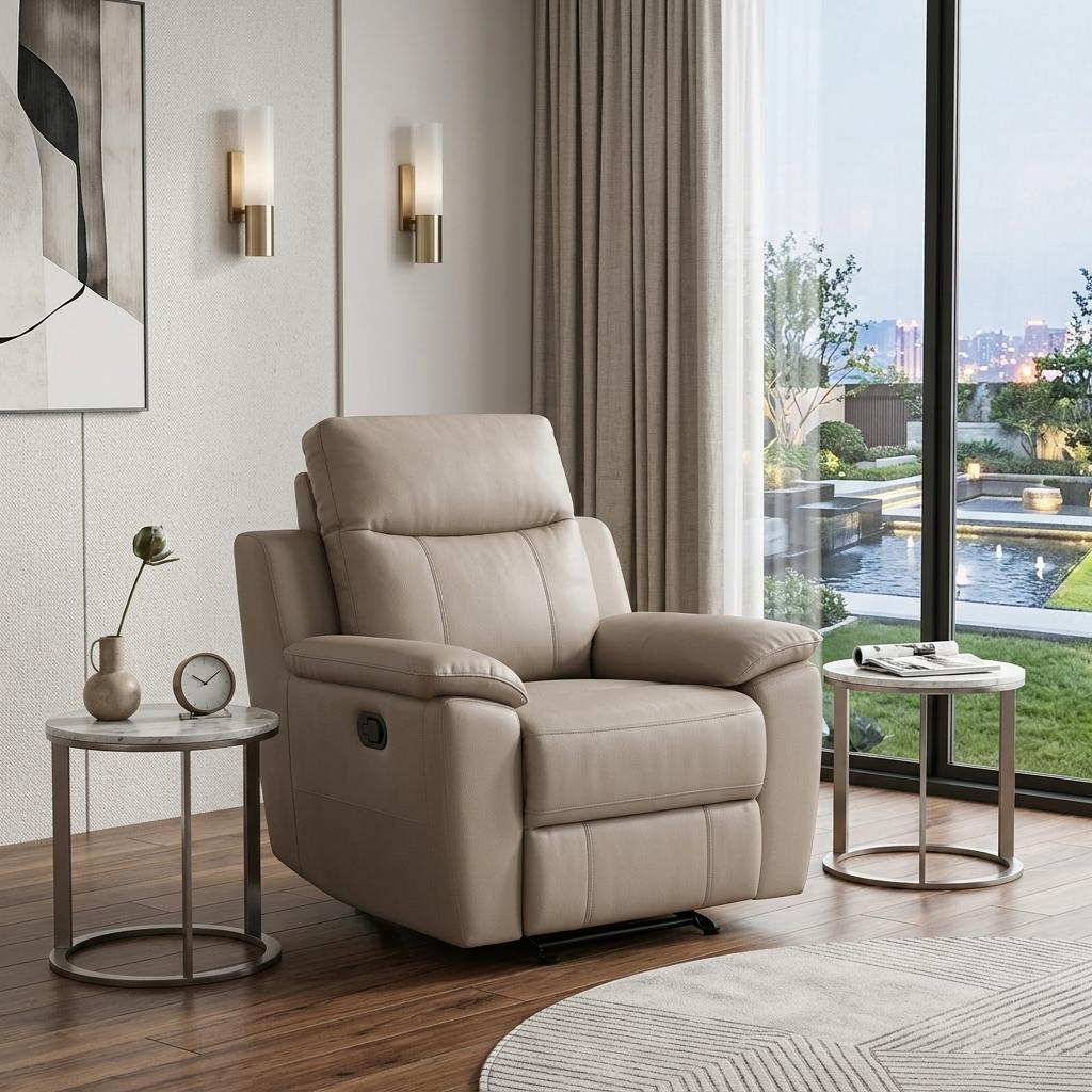 41" Beige Fascinating Leather Reclining Chair