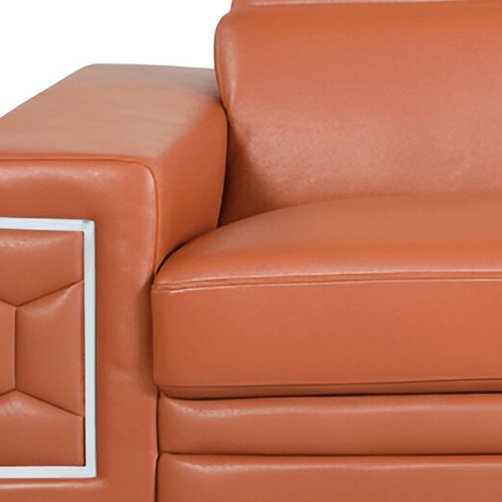 89" Beige Italian Leather Sofa With Silver Legs