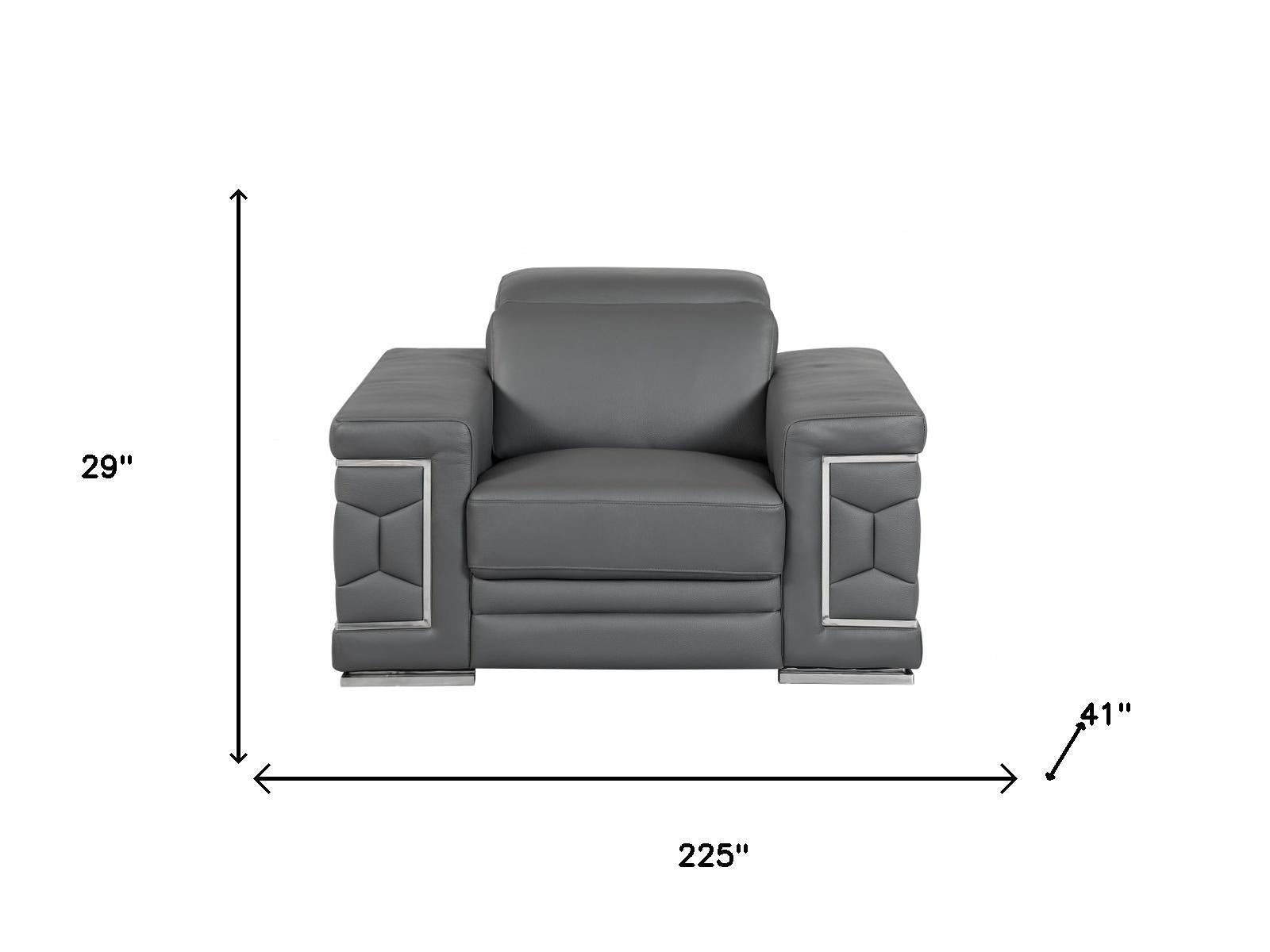 Three Piece Indoor Dark Gray Italian Leather Six Person Seating Set